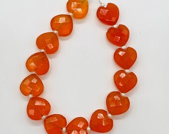 14 Pieces Natural Carnelian Faceted Heart Shape Gemstone, Size 10mm, Hand Carved Briolette Beads, Loose Stone For Jewelry, BBI319
