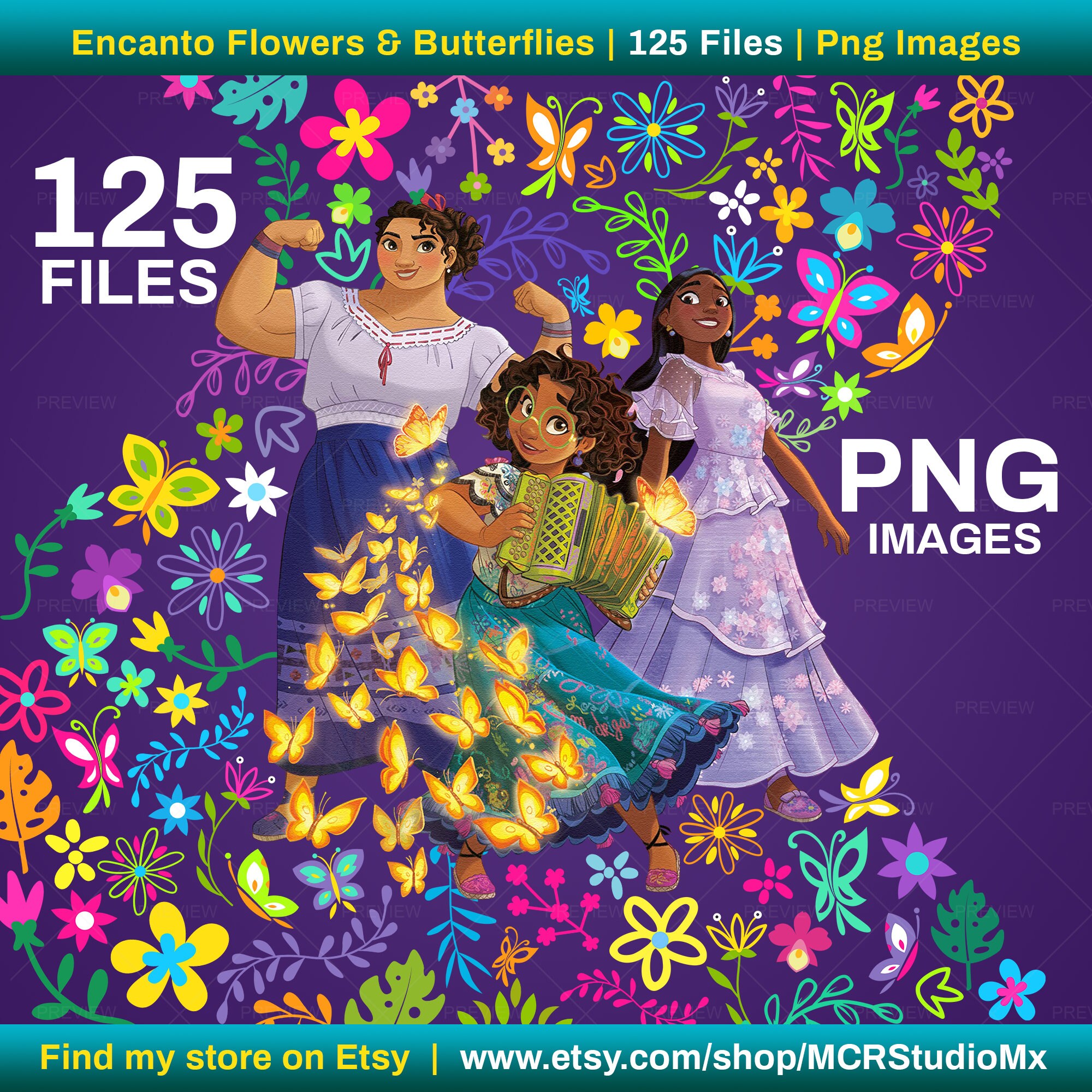 Encanto Clipart Flowers & Butterflies Png Images High Etsy Finland