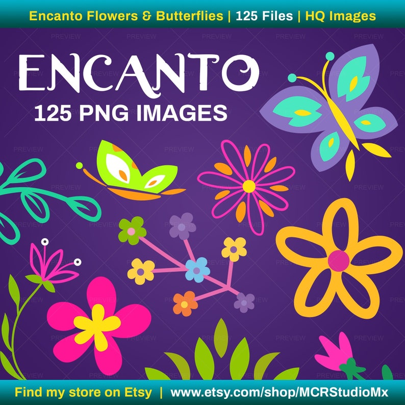 Encanto Clipart | Flowers & Butterflies | Png Images | High Quality | Instant Download 
