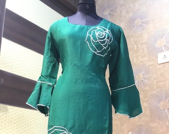 Indian Kurti Kurta Gown Tunic Tops  Designer Rose Buta Party Wear Kurti