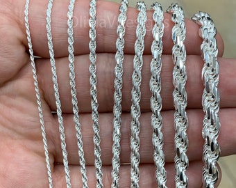 925 Sterling zilveren touw ketting ketting Italië 1,2 mm 1,5 mm 2,00 mm 2,5 mm 2,7 mm 3,20 mm 3,6 mm 4,5 mm 5,7 mm, kreeft gesp, nieuw, cadeau, mannen, vrouw