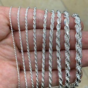 925 Sterling Silver Rope Chain Necklace Italy 1.2mm 1.5mm 2.00mm 2.5mm 2.7mm 3.20mm 3.6mm 4.5mm  5.7mm, Lobster Clasp, New, Gift, Men, Woman