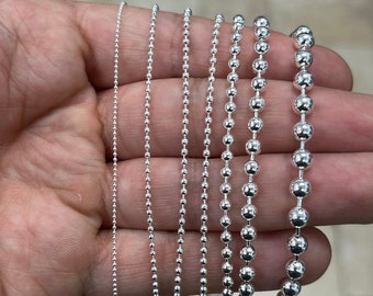 Solide 925 Sterling Silber italienische Kugel Perlenkette Halskette, Made in Italy Ketten für Männer, Damen Halskette für Charms, Dog Tag Halskette