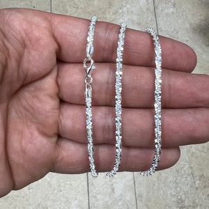 925 Sterling Silver Sparkle Glitter Margarita Twisted Rock Chain 3mm Necklace, Real 925 Sterling Silver, Diamond Cut, Sale, Made In Italy zdjęcie 1