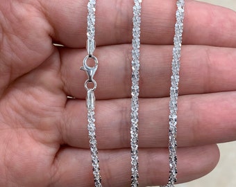 Sterling Silver 2mm Sparkle Rock Chain Adjustable Bracelet for Women Girls