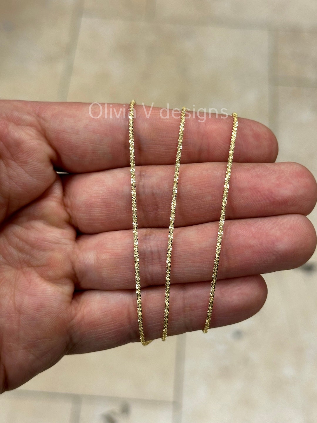 1.5mm Solid 10k Yellow Gold Twisted Sparkle Chain – Adjustable Length Up To 22"