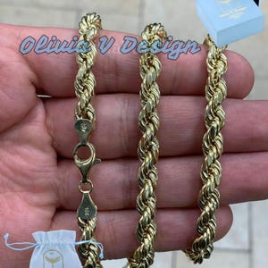 10K Massiv Gelbgold Halskette Gold Seil Kette 6 mm, 10K Gold Seil Kette, 10K Seil Kette, Seil Goldkette, Diamantschnitt, Männer, Frau 6 mm