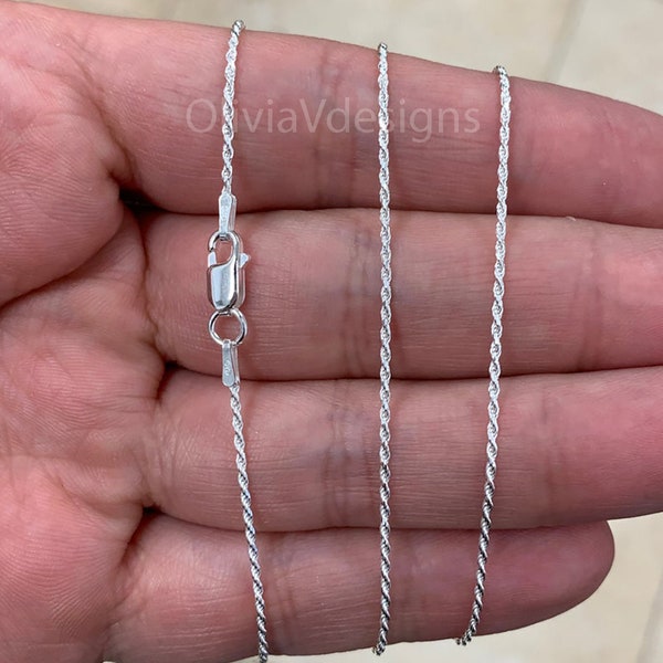 Solid 925 Sterling Silver Italian Rope Chain, 1.2mm, Diamond Cut, Necklace, Made in Italy, Gift For Him, Gift For Her, Rope Necklace