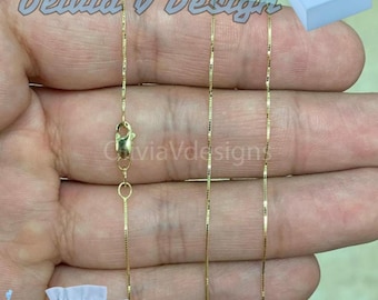 14K Solid Yellow Gold Box 0.5mm Necklace Chain With Lobster Clasp 16&quot; 18&quot; 20&quot; 22&quot; 24&quot; 26&#39;&#39; 28&#39;&#39; 30&#39;&#39;  Finished Necklace, Everyday Necklace