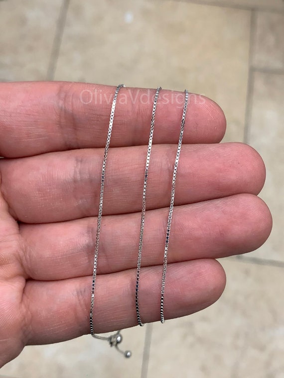 925 Sterling Silver Box Rhodium Adjustable 1mm Chain, Silver, Sterling  Silver Chain, 925 Sterling Silver, Finished Necklace, 925 Silver -   Israel