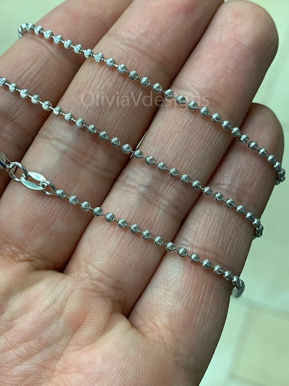Unisex  925 Sterling Silver 2mm 3mm 4mm Moon Cut Bead Chain Necklace  16-30''