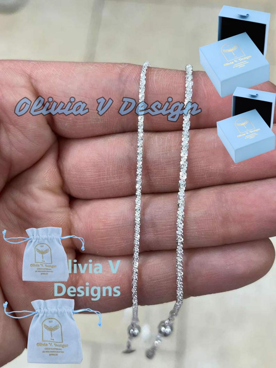 Adjustable 925 Sterling Silver Sparkle Glitter Margarita