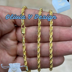 14k Gold Over Sterling Silver Italian Rope Chain - 3.5mm Diamond Cut Necklace