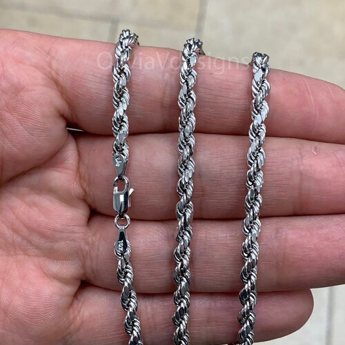 10K Solid White Gold Necklace Gold Rope 