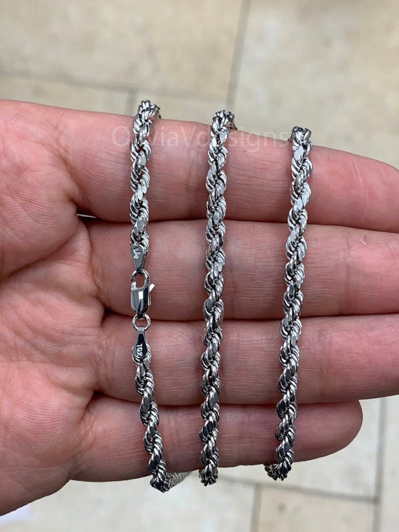 10K Solid White Gold Necklace Gold Rope 