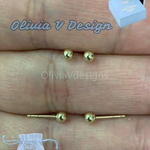 14K Solid Gold Ball Stud Earrings 3MM - Genuine Gold Push Backs