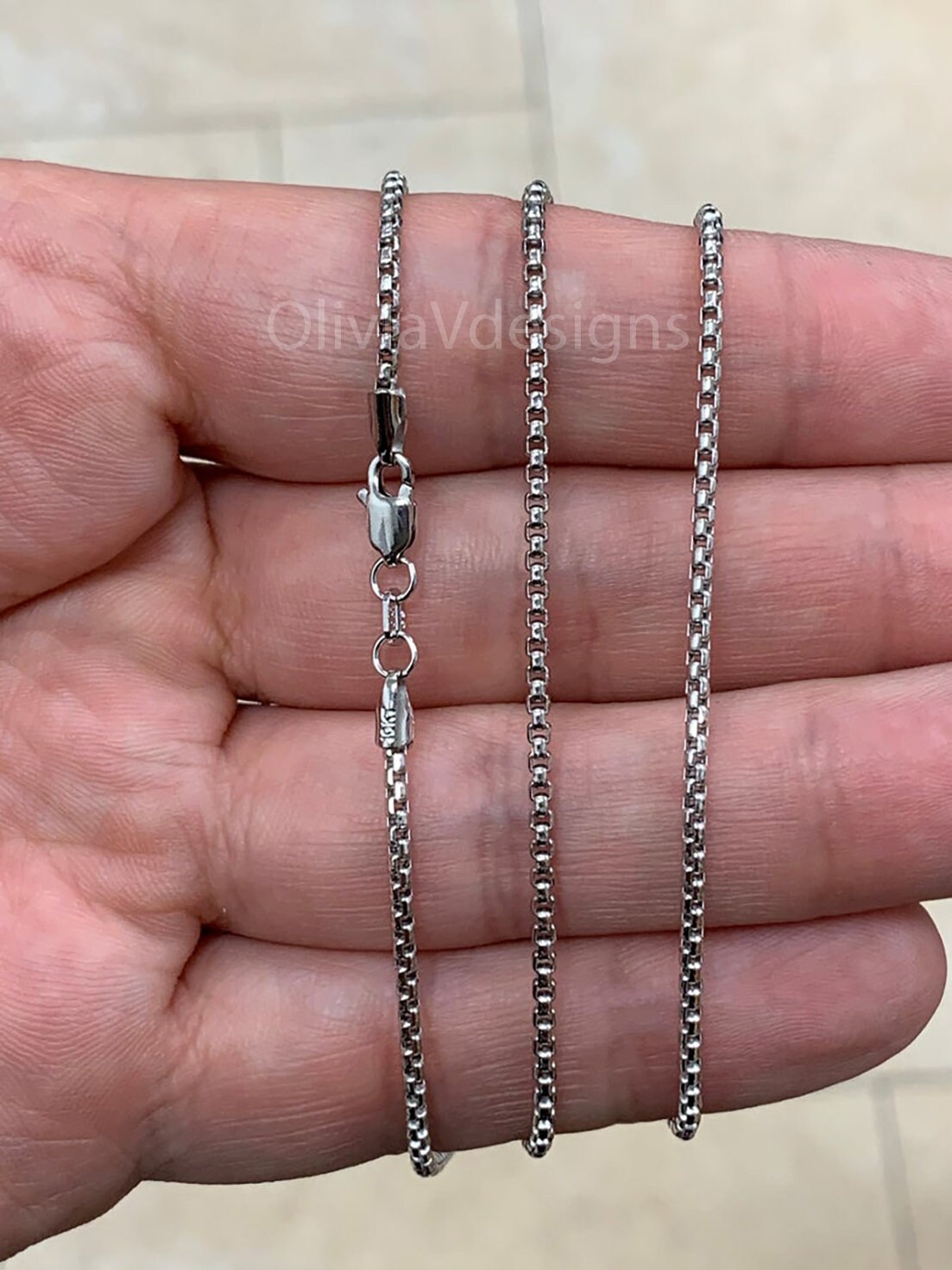 10K White Gold Round Box Necklace Chain 