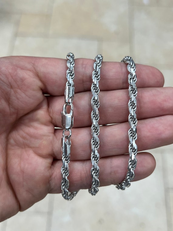 Solid 925 Sterling Silver Italian Rope Chain, Rhodium, 4.6mm, Diamond Cut,  Necklace, Italy, Gift for Him, Gift for Her, Rope Necklace 
