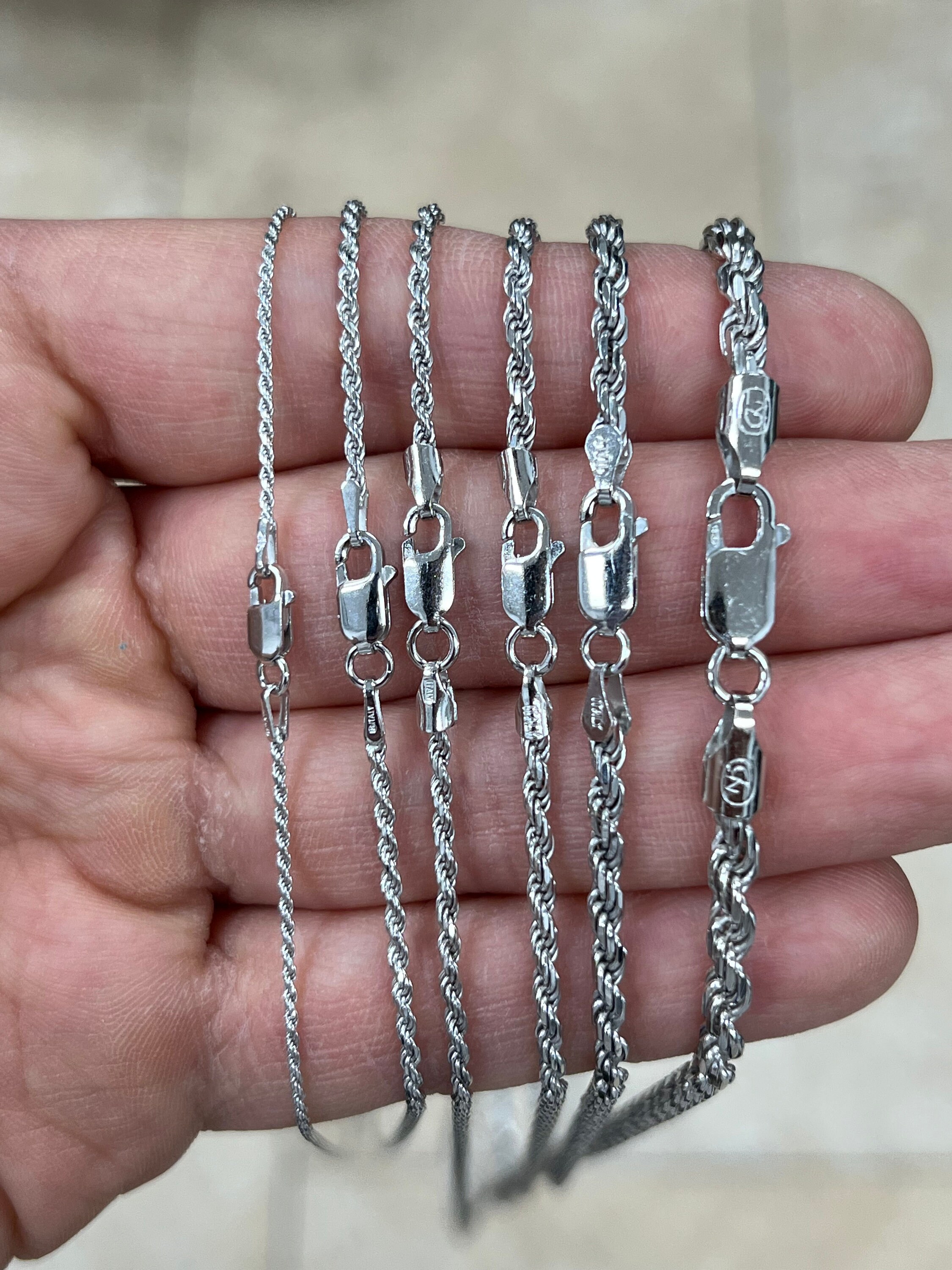 925 Sterling Silver Rope Chain Necklace Italy 1.2mm 1.5mm 2mm 2.5