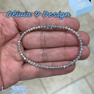 Sterling Silver Moon Cut Ball Bead Bracelet - Made In Italy