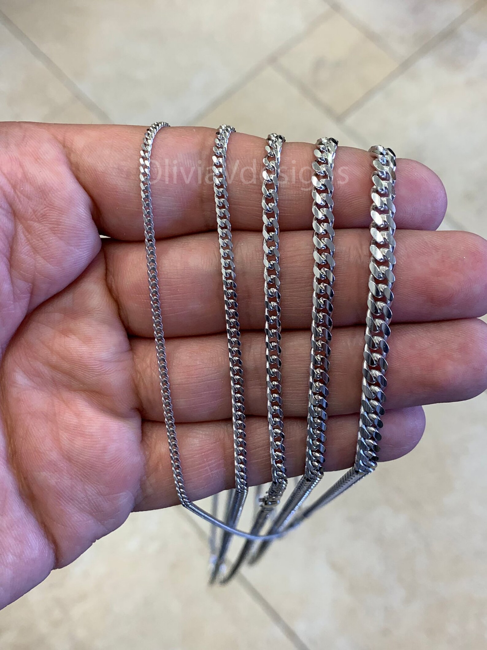 Solid 925 Sterling Silver Italian Chain Necklace Solid Miami Etsy