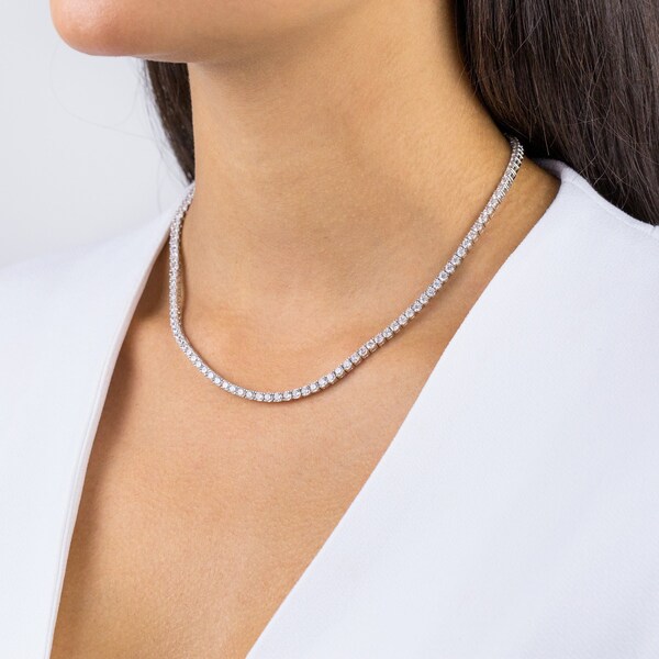 4mm Diamond Tennis Necklace / Diamond CZ Tennis / White Gold Finish / Bridal Bracelet / Wedding Jewelry / Unisex
