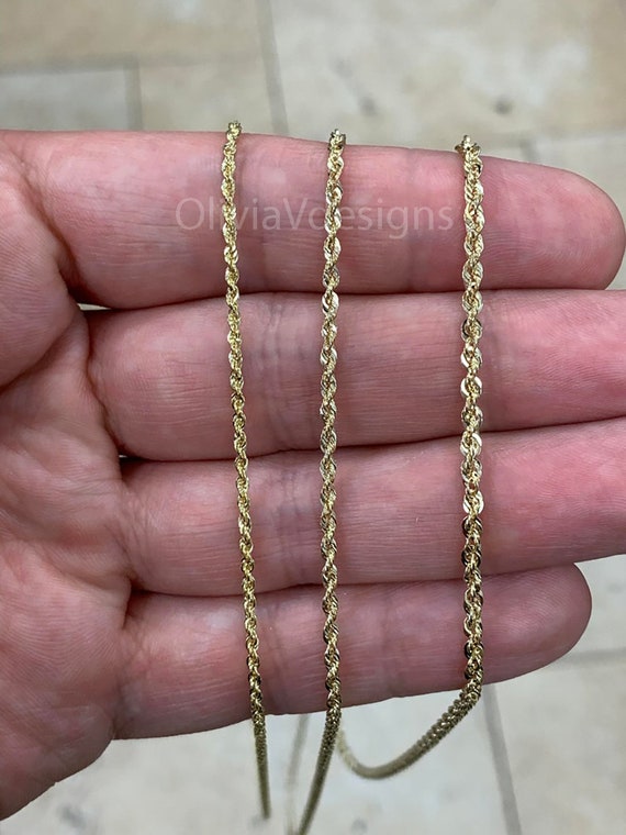 Solid 10K Gold Rope Chain Gold Rope Necklace 1.5mm 2mm 3mm 16in 18inch 20,  10K Gold Rope Chain, 10K Rope Chain, Diamond-cut, Men, Woman 