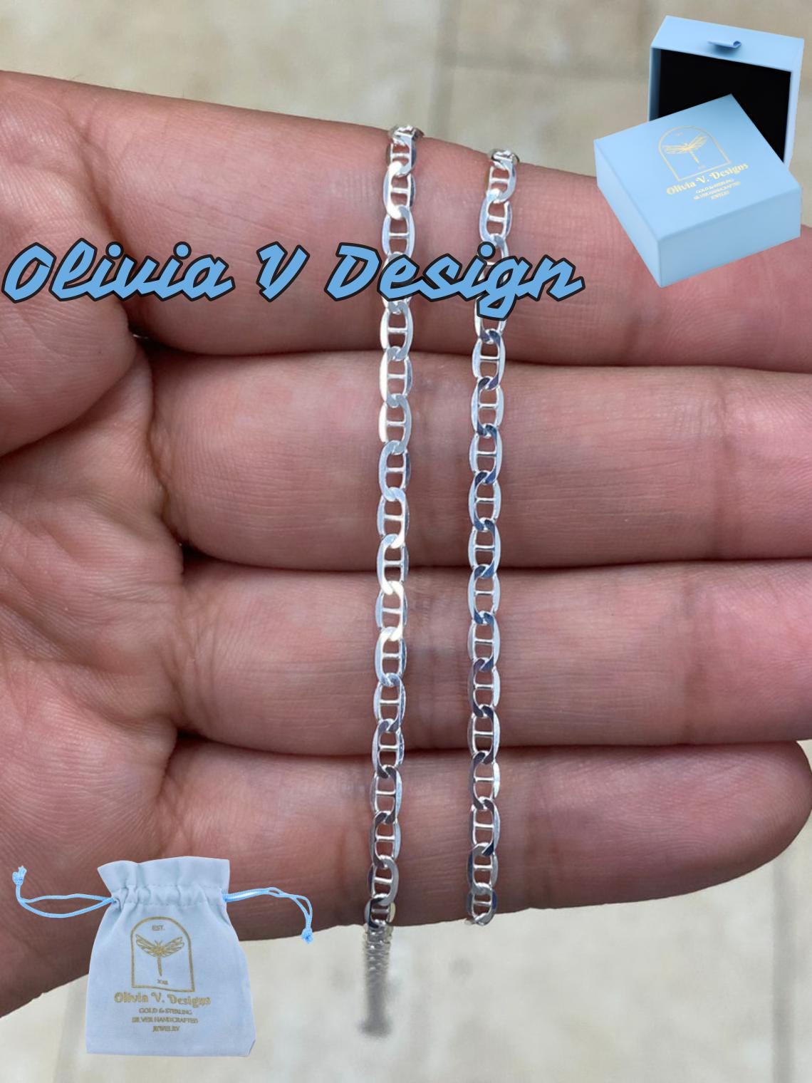 925 スターリングシルバー 3 mm フラット マリナー リンク アンカー 