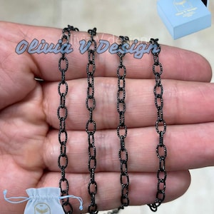 925 Sterling Silver Black Rhodium Rolo Chain Diamond Cut, Sterling Belcher Chain, 4mm 16 18 20 22 24 30 - Made In Italy - 925 Sterling