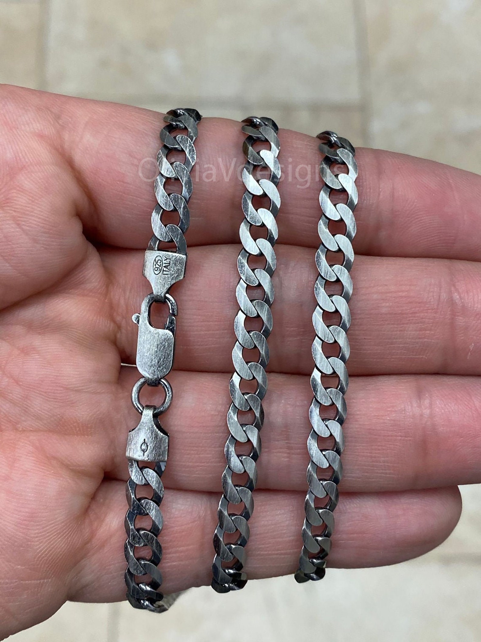 4mm 925 Solid Cuban Curb Chain Sterling Silver Real Men Women Unisex Link  Bracelet in 7 8 16 18 20 22 24 26 30 Non Tarnish Italian