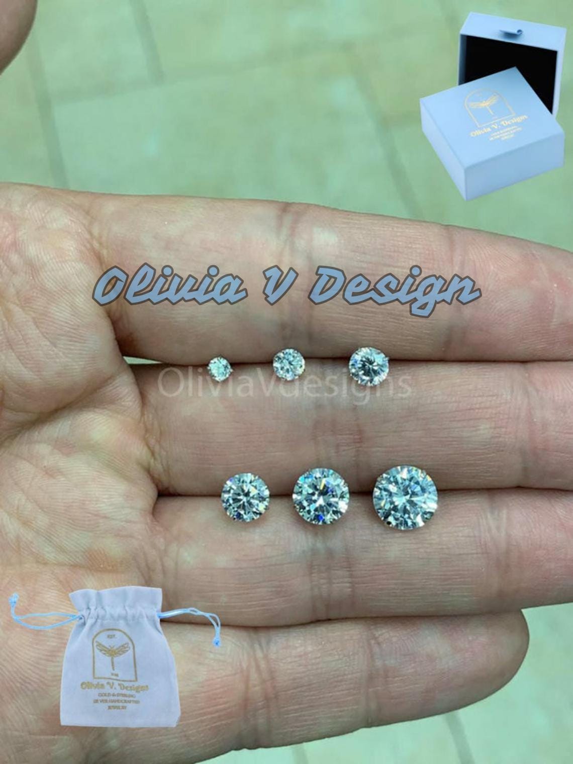 14k Yellow Gold Stud 3mm 4mm 5mm 6mm 7mm 8mm Round Created Diamond Stud Earrings Solitaire, Push Back, Genuine 14k Yellow Gold
