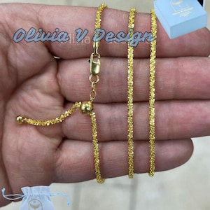 Adjustable 14K Gold Over Sterling Silver Margarita Chain Necklace: Diamond Cut Sparkle