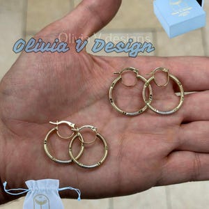 14k Gold Tri Color Round Gold Hoop Earrings 24mm 27mm / Classic Hoops, Everyday Earrings, Gift For Her, 14k Yellow Gold Rose White Gold