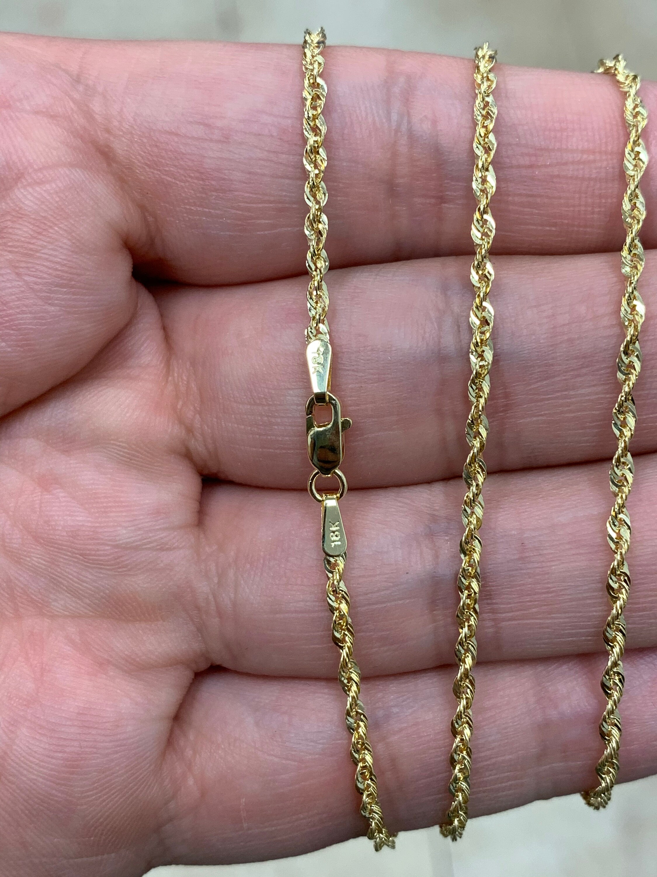 Genuine 18K Solid Genuine Gold Rope Chain 2mm 16'' Etsy