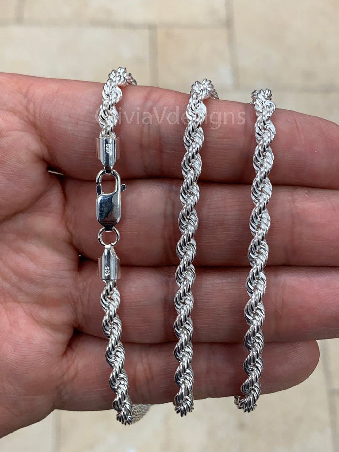Solid 925 Sterling Silver Rope Chain 4.50mm Diamond Cut - Etsy