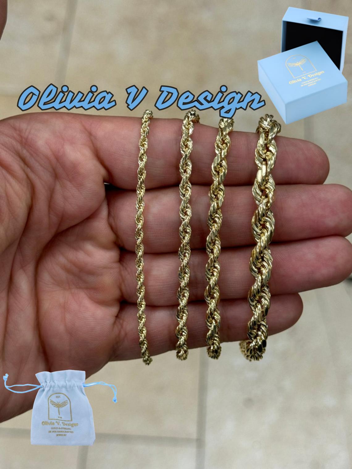 14K Gelbgold Solide 4mm Diamantschliff Seilkette