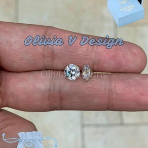 14K Solid Yellow Gold AAA CZ Stud Earrings: Martini Setting