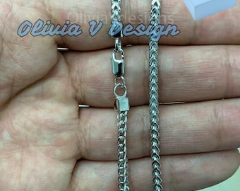 Sterling Silver Franco Wheat Chain: Rhodium Plated, Made in Italy