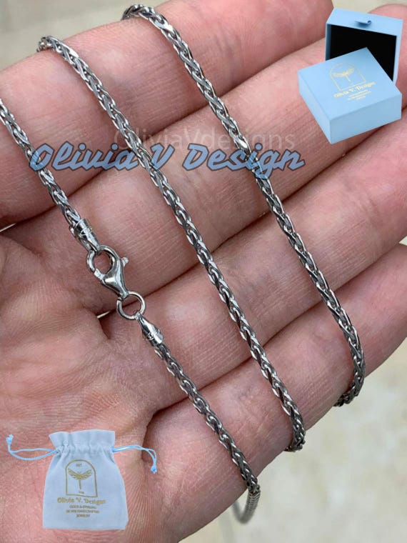 In argento sterling placcato al rodio spiga catena collana, 1.3