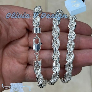 925 Sterling Silver Rope Chain Necklace 8mm, Lobster Clasp, New, Gift, Men, Woman
