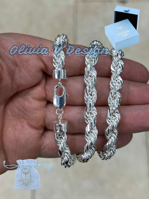 925スターリングシルバーロープチェーンネックレス 8mm ロブスター