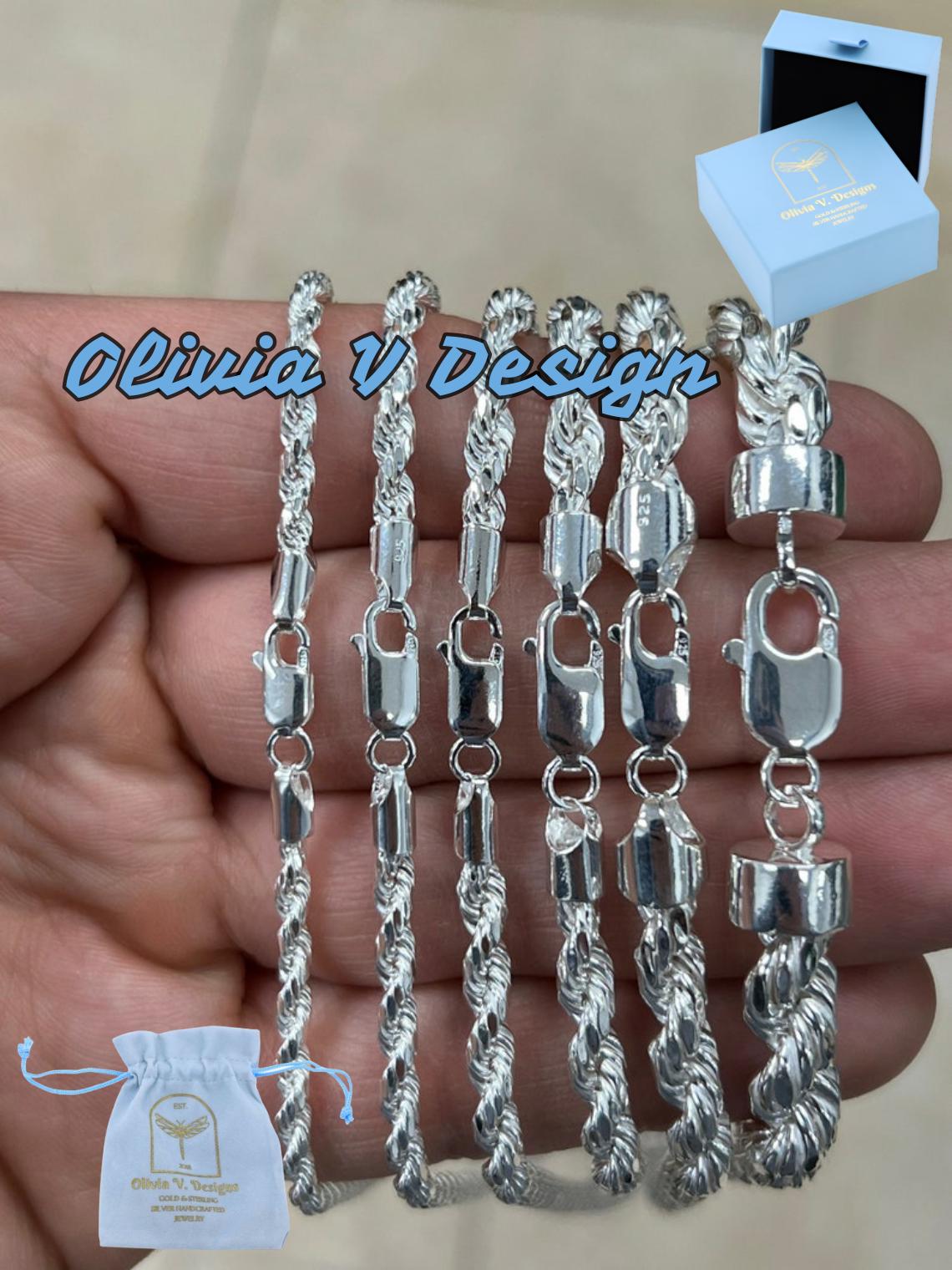 925 スターリングシルバー ロープチェーンネックレス 3 mm 4 mm 4.5 mm 