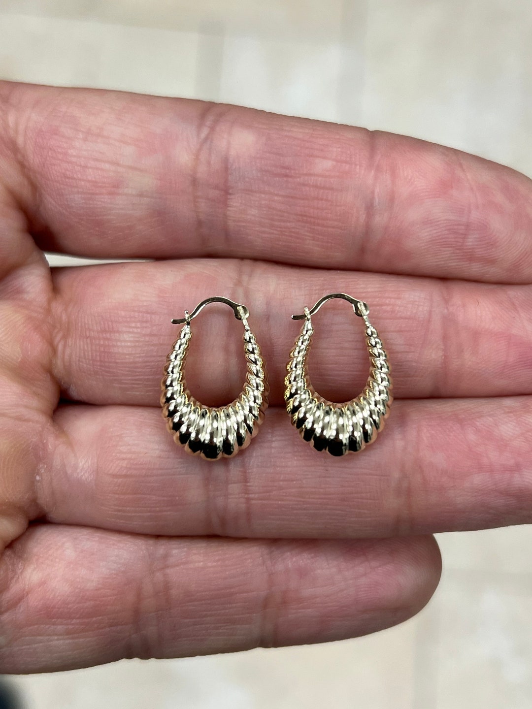 14K Gold Croissant Hoops, Dainty Hoop Earrings, Dome Earrings, Celtic