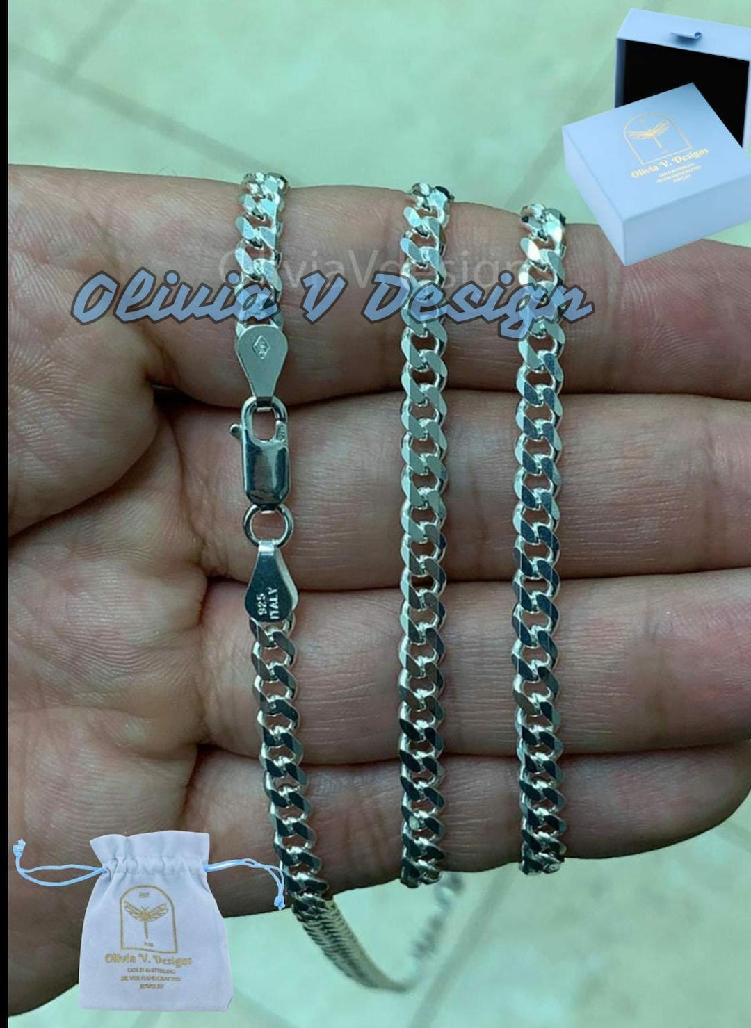 Collana In Argento Sterling Con Catena A Spiga E Grano - Made In Italy - Italia - Foto 5