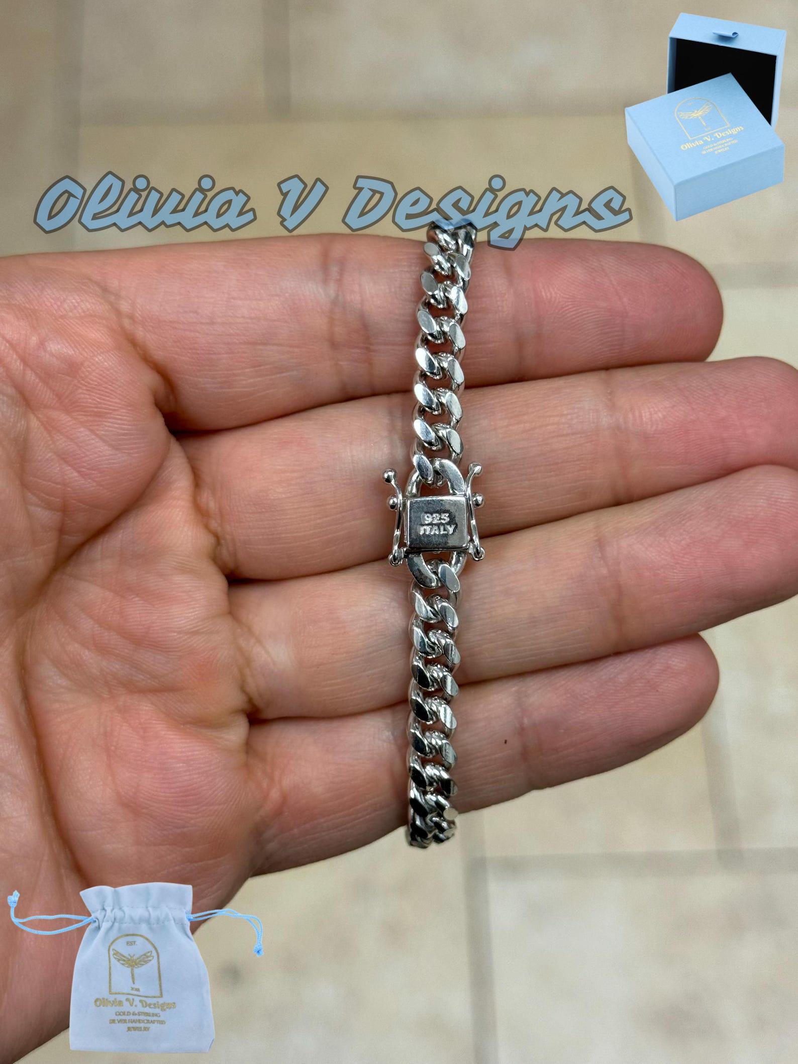 スターリングシルバー マイアミ キューバンチェーンブレスレット：6 mm