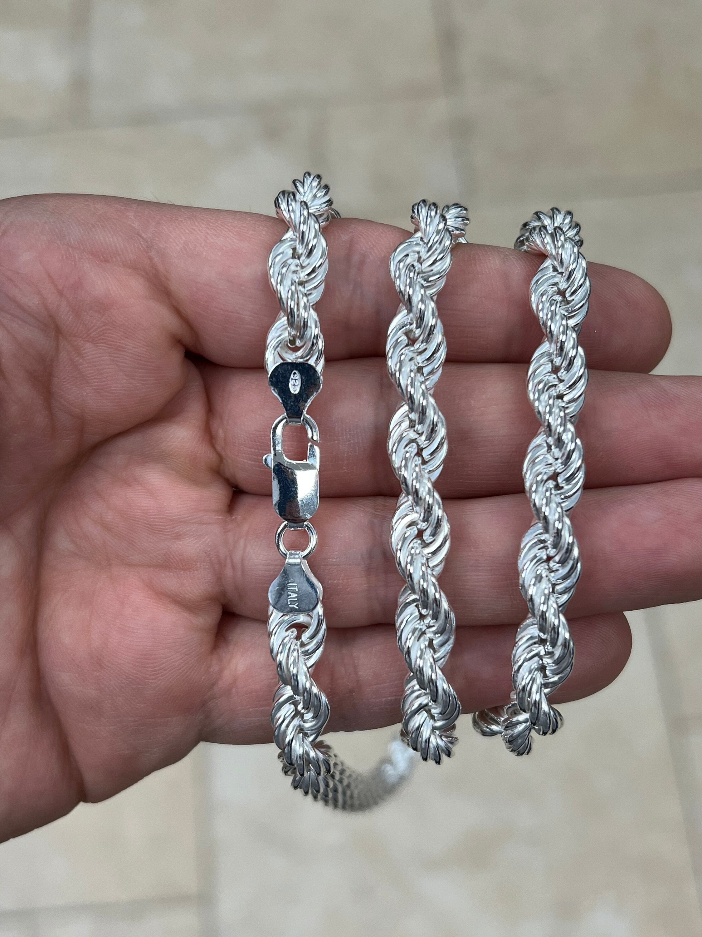 Solid 925 Sterling Silver Rope Chain 