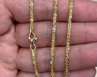 925 Sterling Silver 14K Yellow Gold Plated Sparkle Glitter Margarita Twisted Rock Chain 2.5mm Necklace, 925 Sterling Silver, Diamond Cut