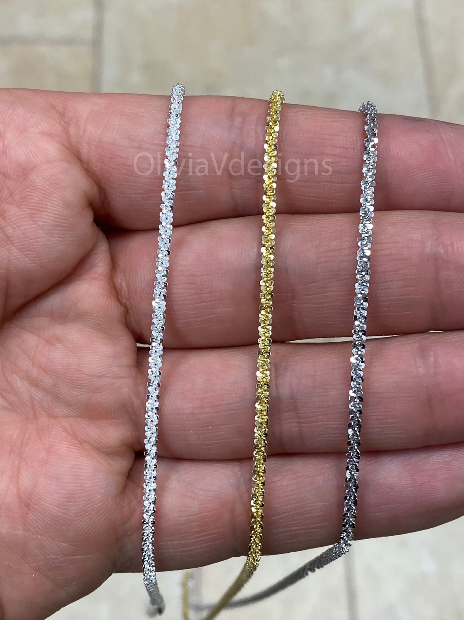 18K Gold over .925 Silver 1.7mm Italian Diamond Cut Twisted Rope Chain Anklet 18K Gold over .925 Silver 1.7mm Italian Diamond Cut Twisted Rope Chain Anklet