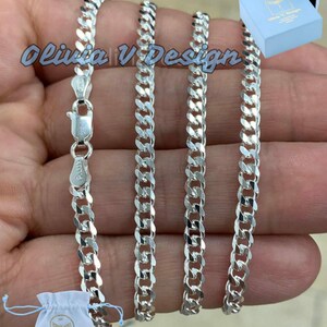 3.7mm Solid 925 Sterling Silver Italian Chain Necklace, Solid Miami Cuban Curb Link Chain, Necklace Chain, Gift For Him, Cuban Link Necklace image 2
