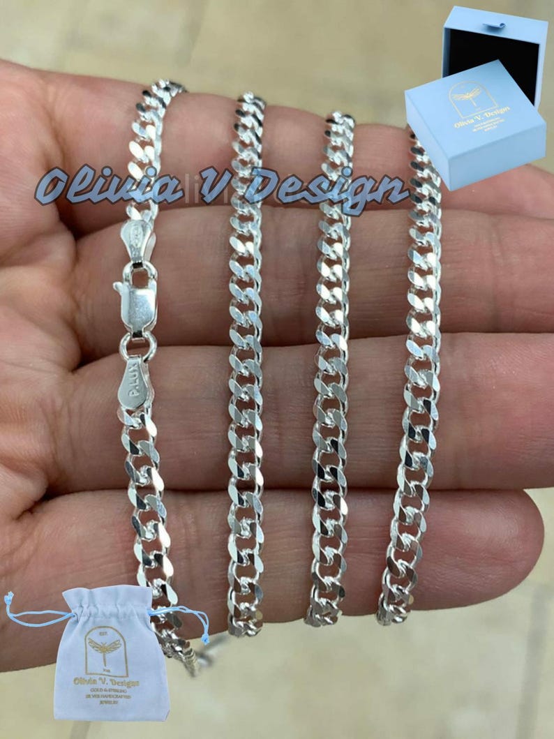 3.7mm Solid 925 Sterling Silver Italian Chain Necklace, Solid Miami Cuban Curb Link Chain, Necklace Chain, Gift For Him, Cuban Link Necklace image 2